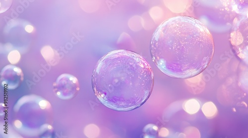 Close-up of bubbles on a dreamy pastel purple and pink background.