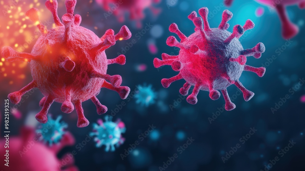Virus attacking cells shown as colorful explosions of light, representing infection and immune response Virus attacking cells shown as colorful explosions of light, representing infection and immune response