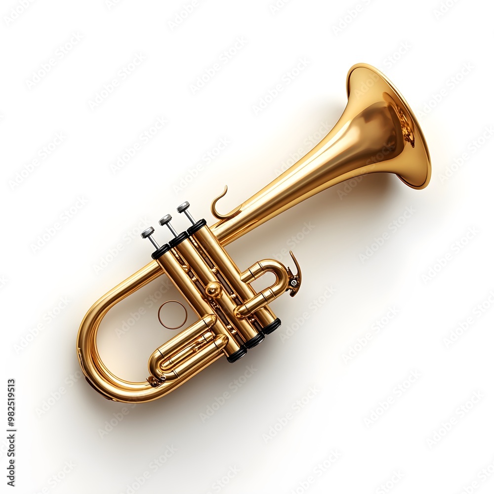 Naklejka premium High-quality, crystal-clear image of a bugle with detailed reflections and brass tubing design