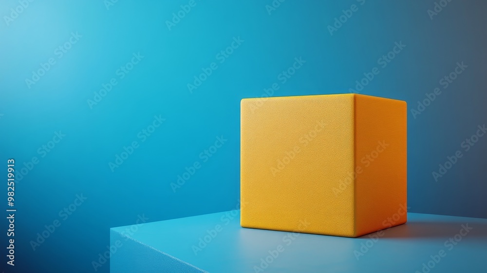 Obraz premium A yellow box sits on a blue surface
