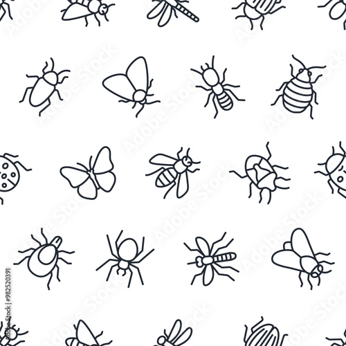 Insect icons seamless pattern isolated on white vector illustration.