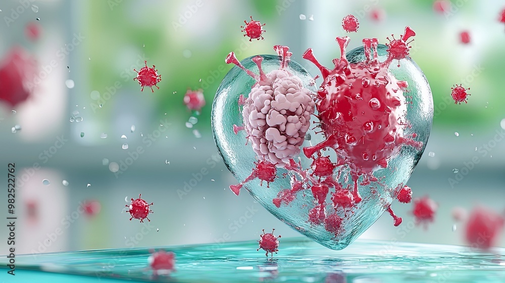 Heart-Shaped Virus Illustration in Vibrant Colors Heart-Shaped Virus Illustration in Vibrant Colors