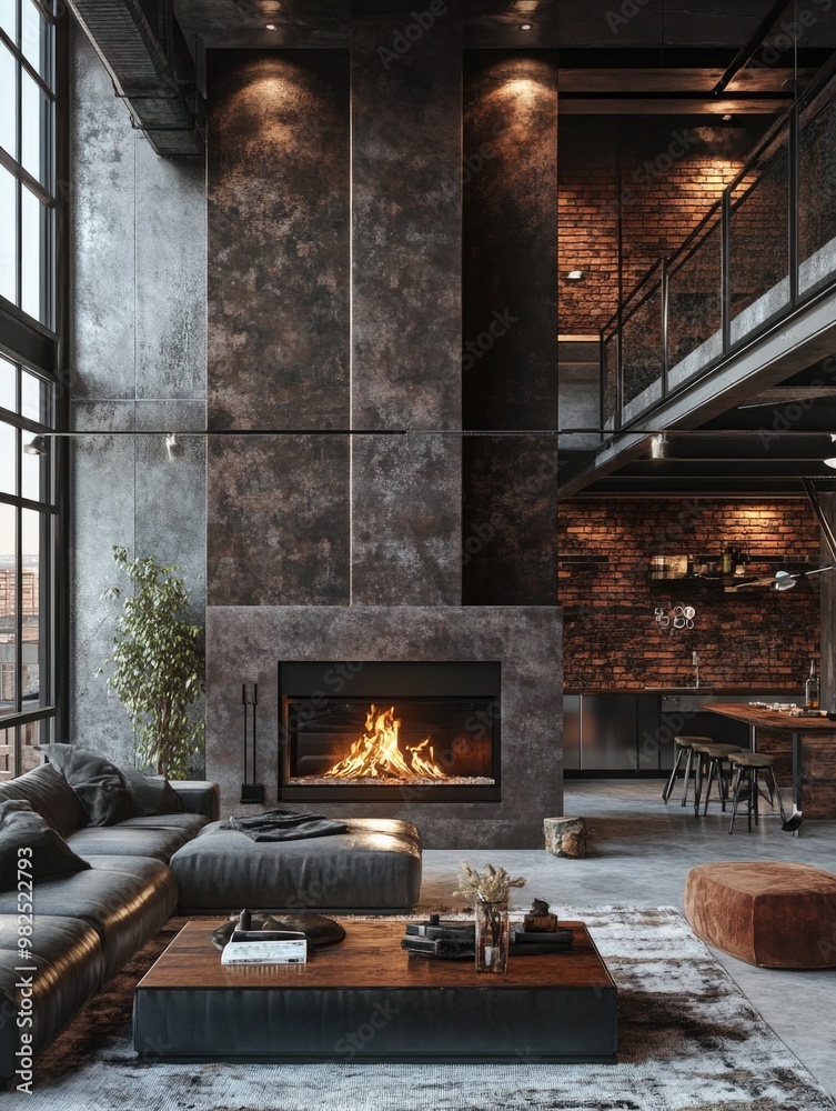 Contemporary Living Room with a Modern Fireplace and Couch Contemporary Living Room with a Modern Fireplace and Couch