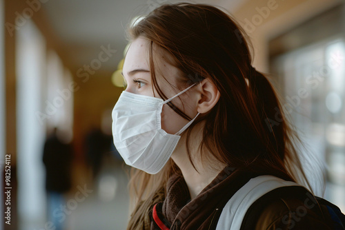 Covid global sefety campaign, Generative AI photo of people in protective facial mask quarantine pandemia photo