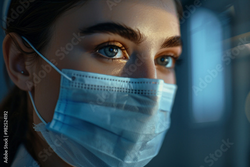 Covid global sefety campaign, Generative AI photo of people in protective facial mask quarantine pandemia photo