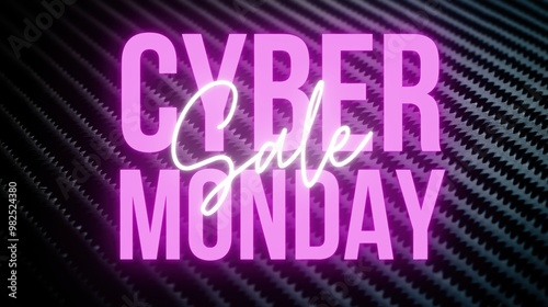 Cyber monday sale neon sign on carbon fiber background