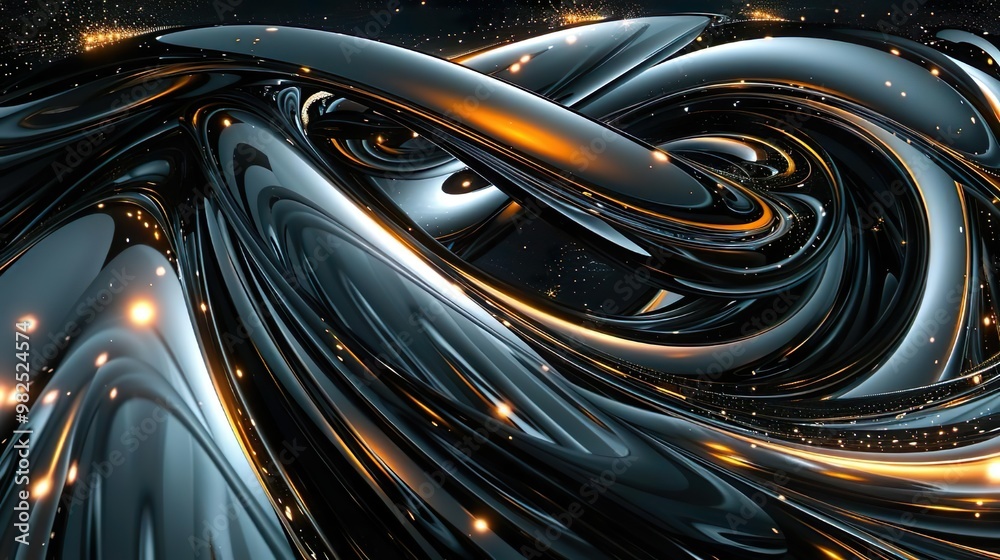 Abstract Metallic Flow with Orange Highlights Abstract Metallic Flow with Orange Highlights