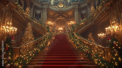 Opulent Grand Christmas Staircase with Elegant Holiday Decorations