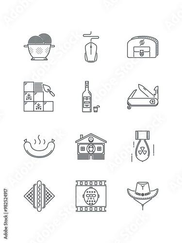 Jump, Kokoshnik, Nuclear, Real, Sausage, Sd, set of icons for web design, vector illustration