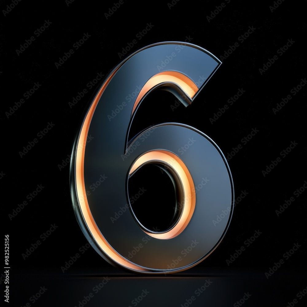 3D number 6 with lamp texture realistic modern design, soft lighting, black background. 3D number 6 with lamp texture realistic modern design, soft lighting, black background.