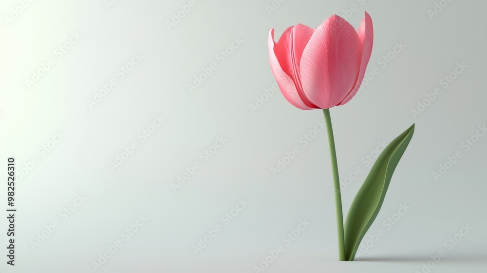 Stunning 3D Render of Detailed Pink Tulip on White Background with Dramatic Tilt Stunning 3D Render of Detailed Pink Tulip on White Background with Dramatic Tilt