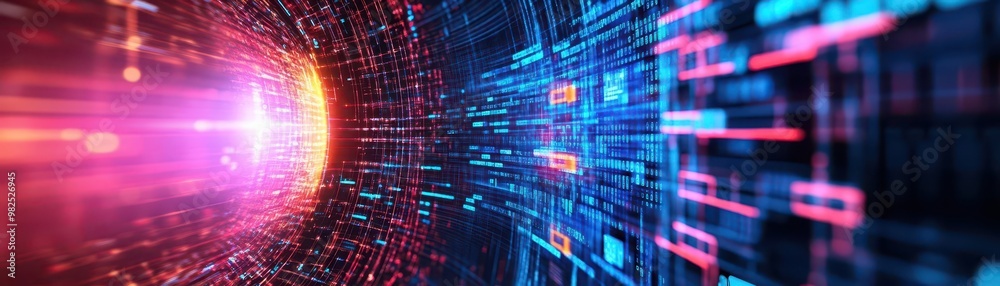 An abstract scene of data streams flowing into a central analysis hub with microrate visualizations An abstract scene of data streams flowing into a central analysis hub with microrate visualizations