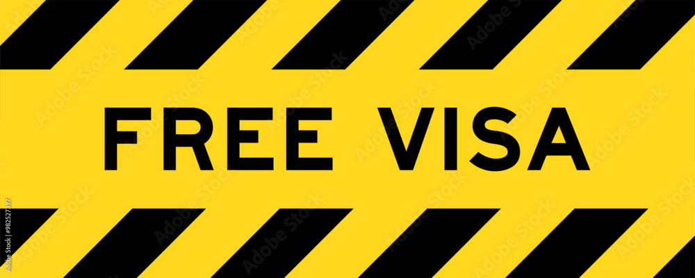 Yellow and black color with line striped label banner with word free visa Yellow and black color with line striped label banner with word free visa