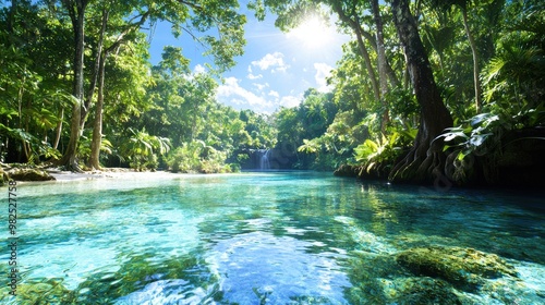 Tranquil Lagoon with a Waterfall
