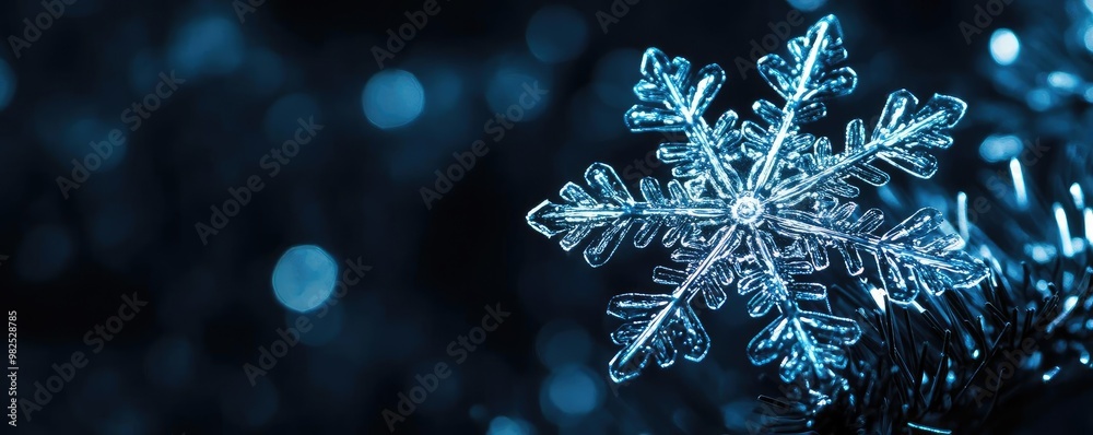 Delicate snowflake resting against a dark blue backdrop, capturing the beauty of winter and the magic of the season. Delicate snowflake resting against a dark blue backdrop, capturing the beauty of winter and the magic of the season.