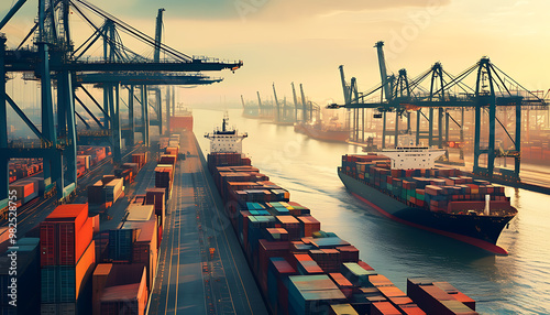 Discover the bustling scene of port cargo photo