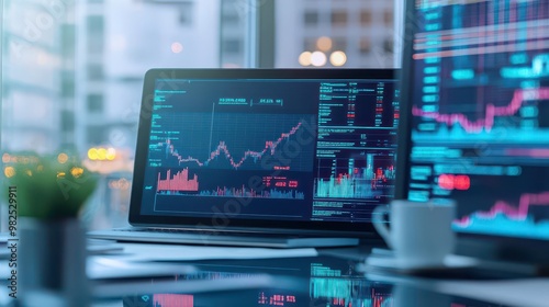 Wallpaper Mural A data scientist s workspace with holographic projections of micro data and fluctuating rates Torontodigital.ca