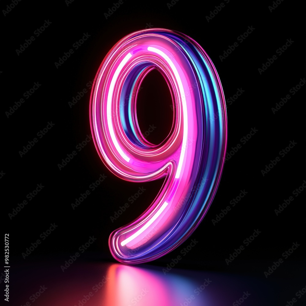 3D number 9 with neon texture realistic modern design, soft lighting, black background. 3D number 9 with neon texture realistic modern design, soft lighting, black background.