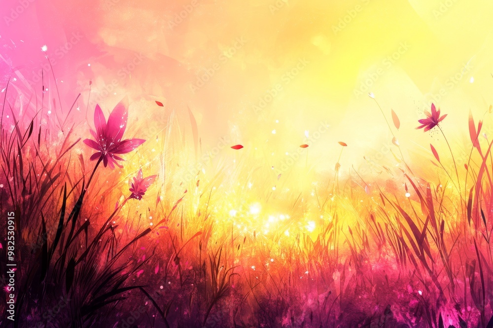 Summer Meadow Landscape with Pink Flowers Summer Meadow Landscape with Pink Flowers