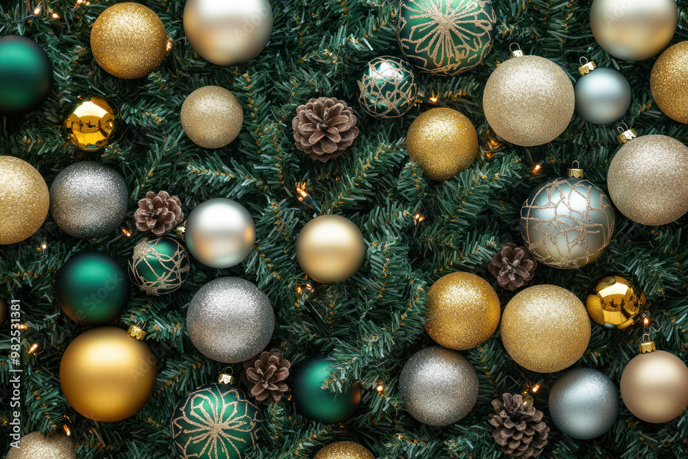 Christmas green background with multi-colored balls, holiday concept. Christmas green background with multi-colored balls, holiday concept.