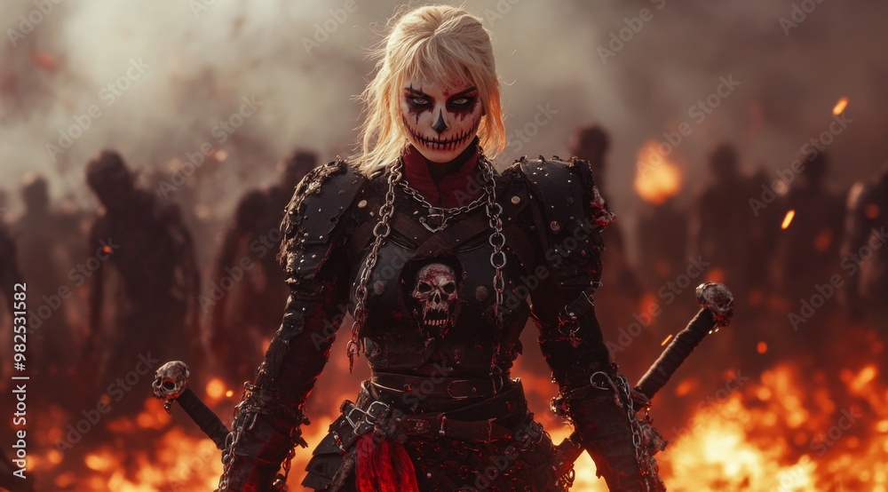 Obraz premium warrior girl fire battle ancient mystical