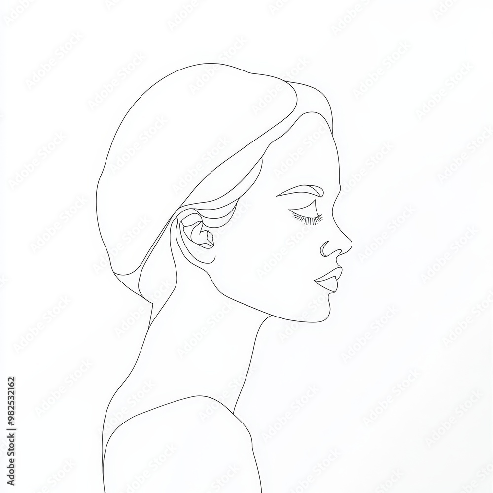 Isolated white background with one line drawing of a woman's face. Modern illustration. Isolated white background with one line drawing of a woman's face. Modern illustration.