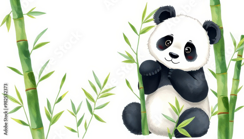 A panda bear is sitting in a bamboo forest