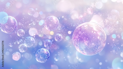 Subtle bubbles shimmering on a pastel lilac and light blue background.