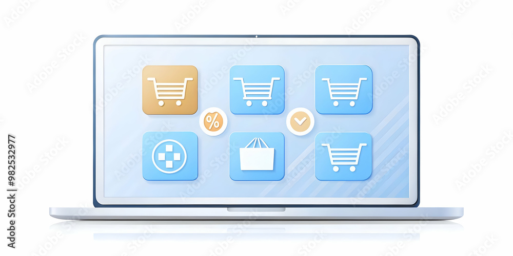 Flat Glossy Product Display with Floating Digital Coupon Icons for Retail Marketing - Effective Promotions Concept in Simple Vector Illustration Flat Glossy Product Display with Floating Digital Coupon Icons for Retail Marketing - Effective Promotions Concept in Simple Vector Illustration