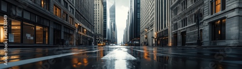 Financial crash, empty city streets, 3D illustration