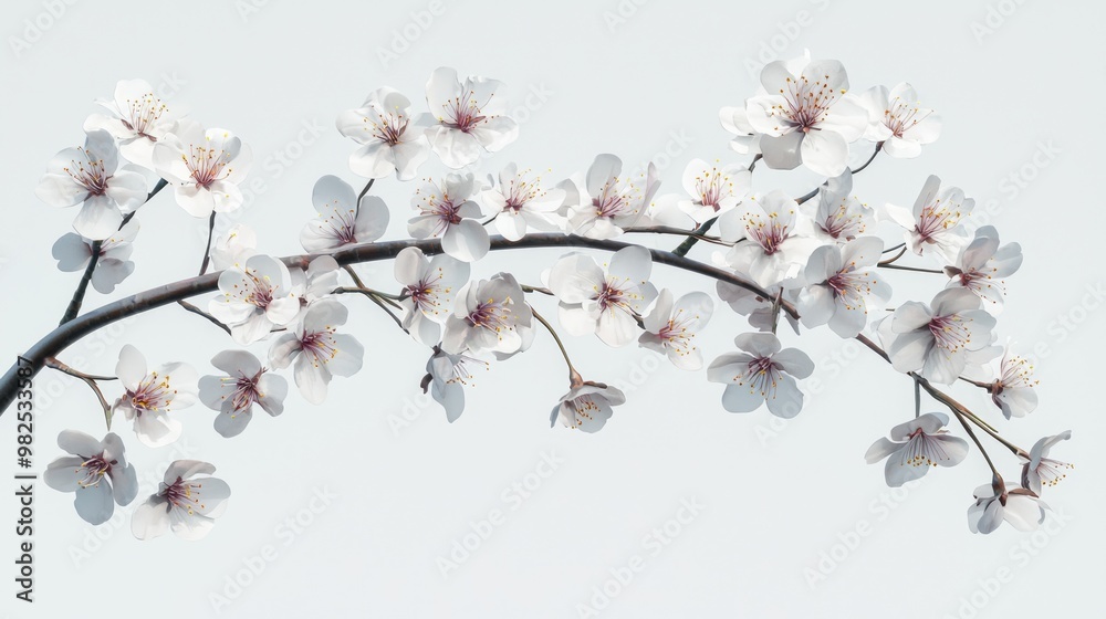 Blossoming Cherry Tree Branch in 3D Render Against White Background at 45-Degree Angle Blossoming Cherry Tree Branch in 3D Render Against White Background at 45-Degree Angle