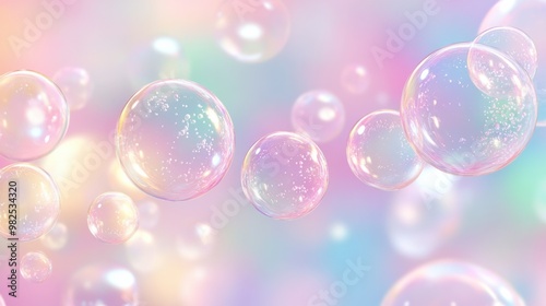 Translucent bubbles glimmering on a soft pastel gradient background.