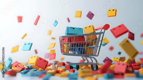 3D Isolated Shopping Cart & Sale Tag Icons - Modern Vector Design for Retail Sales & E-Commerce Promotions on White Background