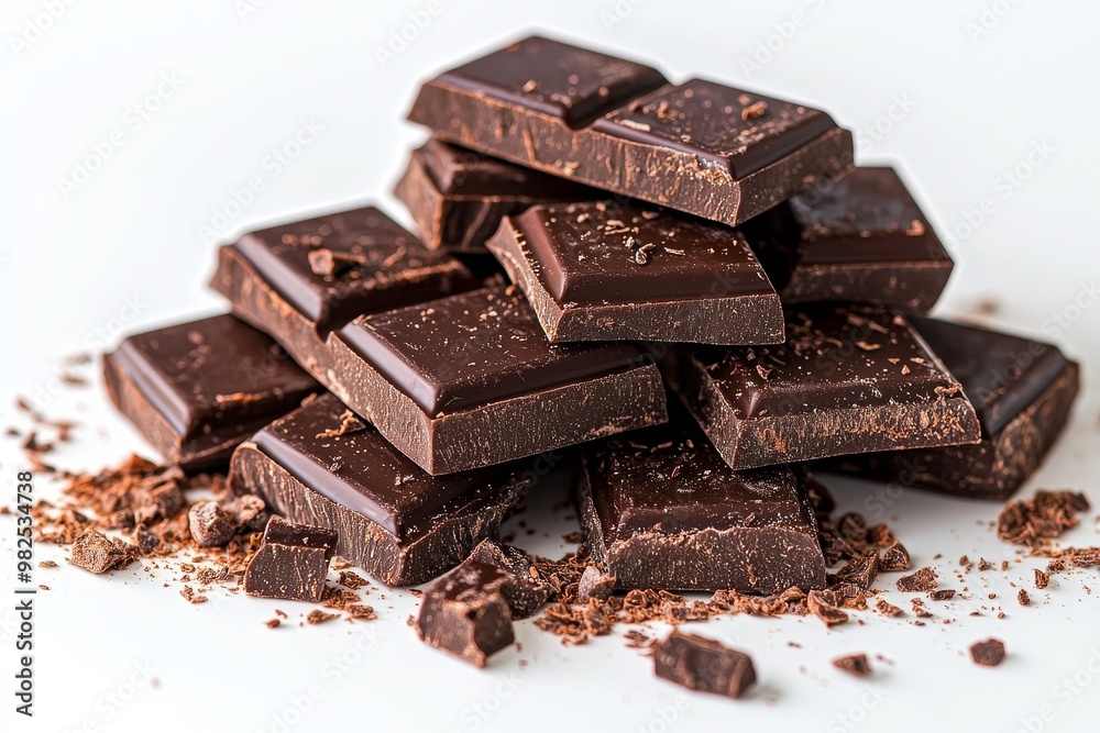 Isolated broken pieces of milk chocolate on white Isolated broken pieces of milk chocolate on white