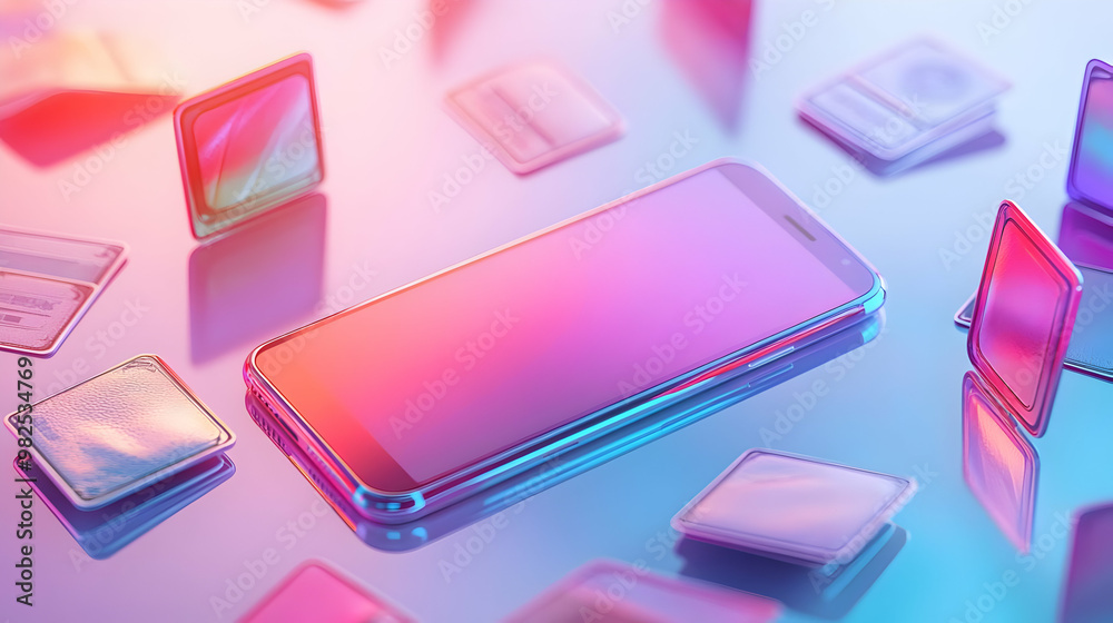 3D Phone with Holographic Wallet Icons on Glossy White Background � Clean Minimalistic Design for Financial Management in the Digital Age 3D Phone with Holographic Wallet Icons on Glossy White Background � Clean Minimalistic Design for Financial Management in the Digital Age