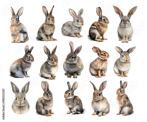 Watercolor Rabbits bunny set for Easter or Christmas