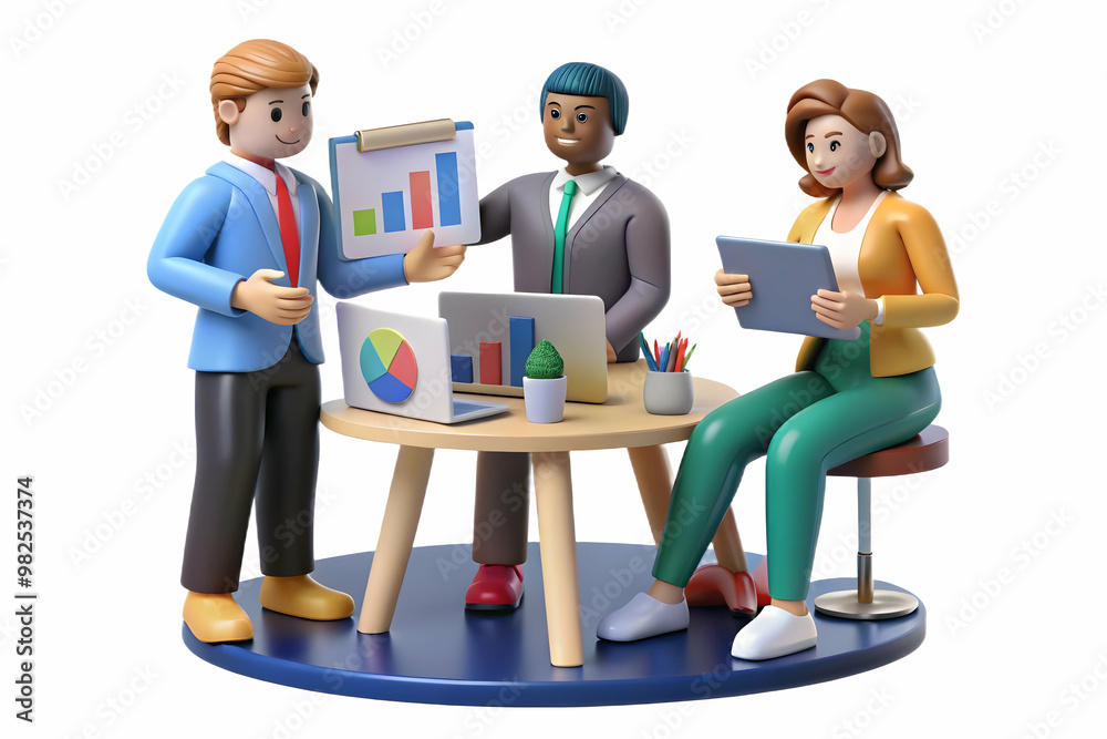 3D Candid Business Team Analyzing Digital Coupons in Strategy Meeting | Collaboration & Marketing Focus on Promotions | Isolated Icon on White Background 3D Candid Business Team Analyzing Digital Coupons in Strategy Meeting | Collaboration & Marketing Focus on Promotions | Isolated Icon on White Background