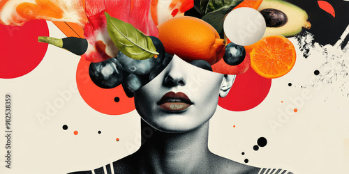 Fototapeta Naklejka Na Ścianę i Meble -  Artistic pop-up style poster with mixed collage elements and surreal techniques, illustration, gastronomy creative concept