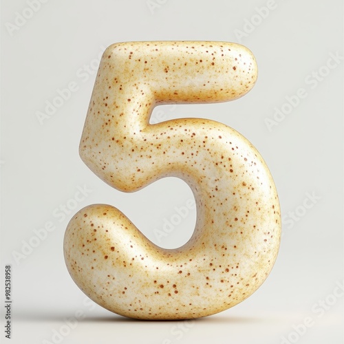 3D number 5 with potato texture realistic modern design, soft lighting, white background photo