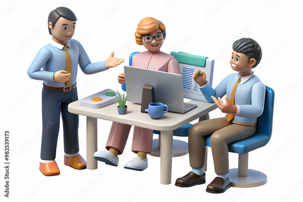 3D Candid Business Team Reviewing Digital Coupons in Strategy Meeting - Collaboration and Marketing Content for Digital Promotions 3D Candid Business Team Reviewing Digital Coupons in Strategy Meeting - Collaboration and Marketing Content for Digital Promotions