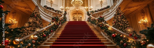 Opulent Grand Christmas Staircase with Elegant Holiday Decorations