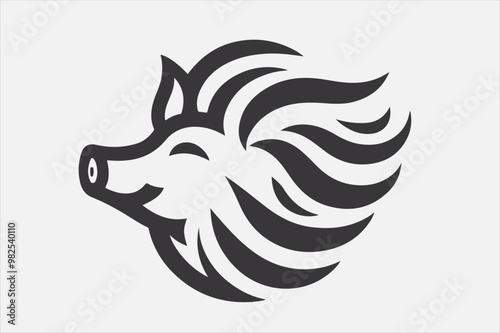 A sleek stylized silhouette of  pig's head.