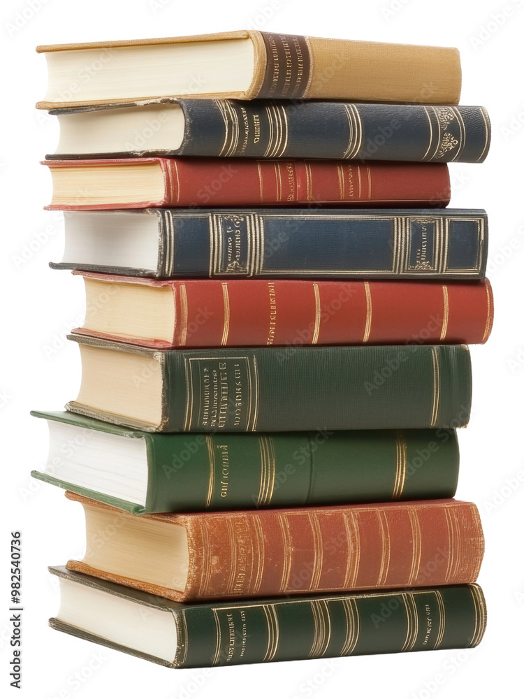 Fototapeta premium PNG Stacked vintage books on a white background
