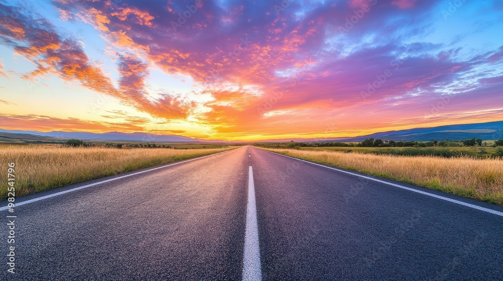 Stunning Panoramic View of a Clear Asphalt Road Ideal for Travel Promotions Stunning Panoramic View of a Clear Asphalt Road Ideal for Travel Promotions