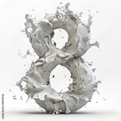 3D number 8 with tornado texture realistic modern design, soft lighting, white background.-