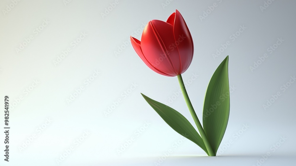 Vibrant Red Tulip in 3D on White Background at 45-Degree Angle Vibrant Red Tulip in 3D on White Background at 45-Degree Angle