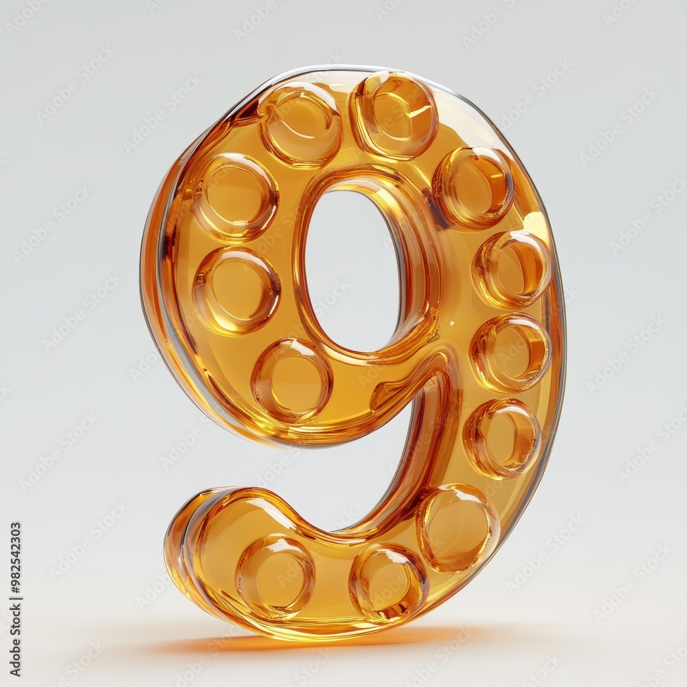 3D number 9 with honey texture realistic modern design, soft lighting, white background. 3D number 9 with honey texture realistic modern design, soft lighting, white background.