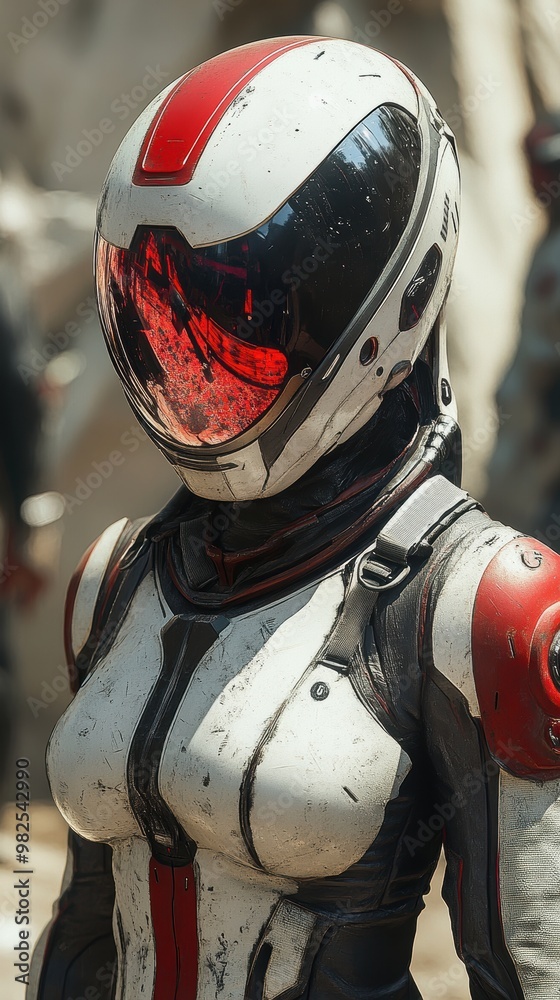 Female in futuristic space suit