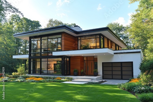 Modern House with Large Windows and Landscaping