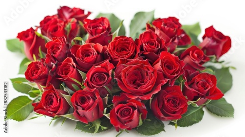 A bouquet of red roses arranged in a heart shape, symbolizing love and passion